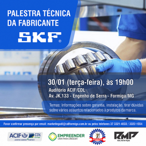 Palestra técnica com a SKF do Brasil será realizada em Formiga