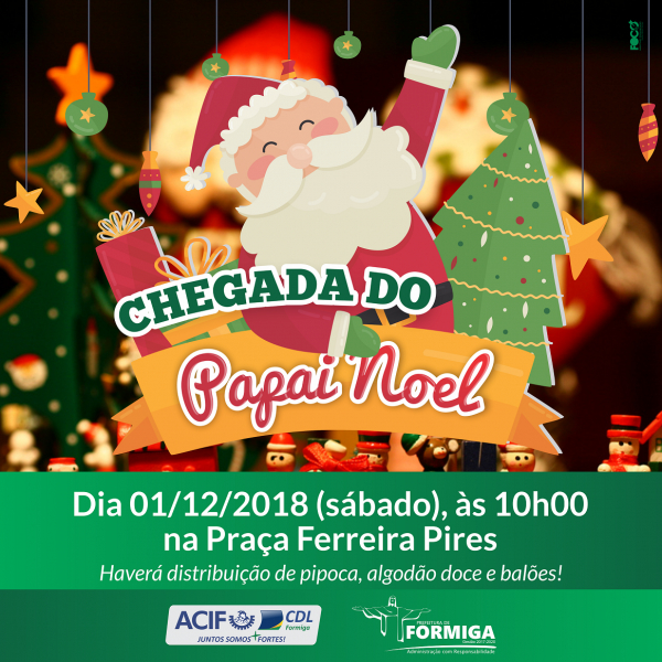 Chegada do Papai Noel Noel em Formiga será no dia 01 de dezembro
