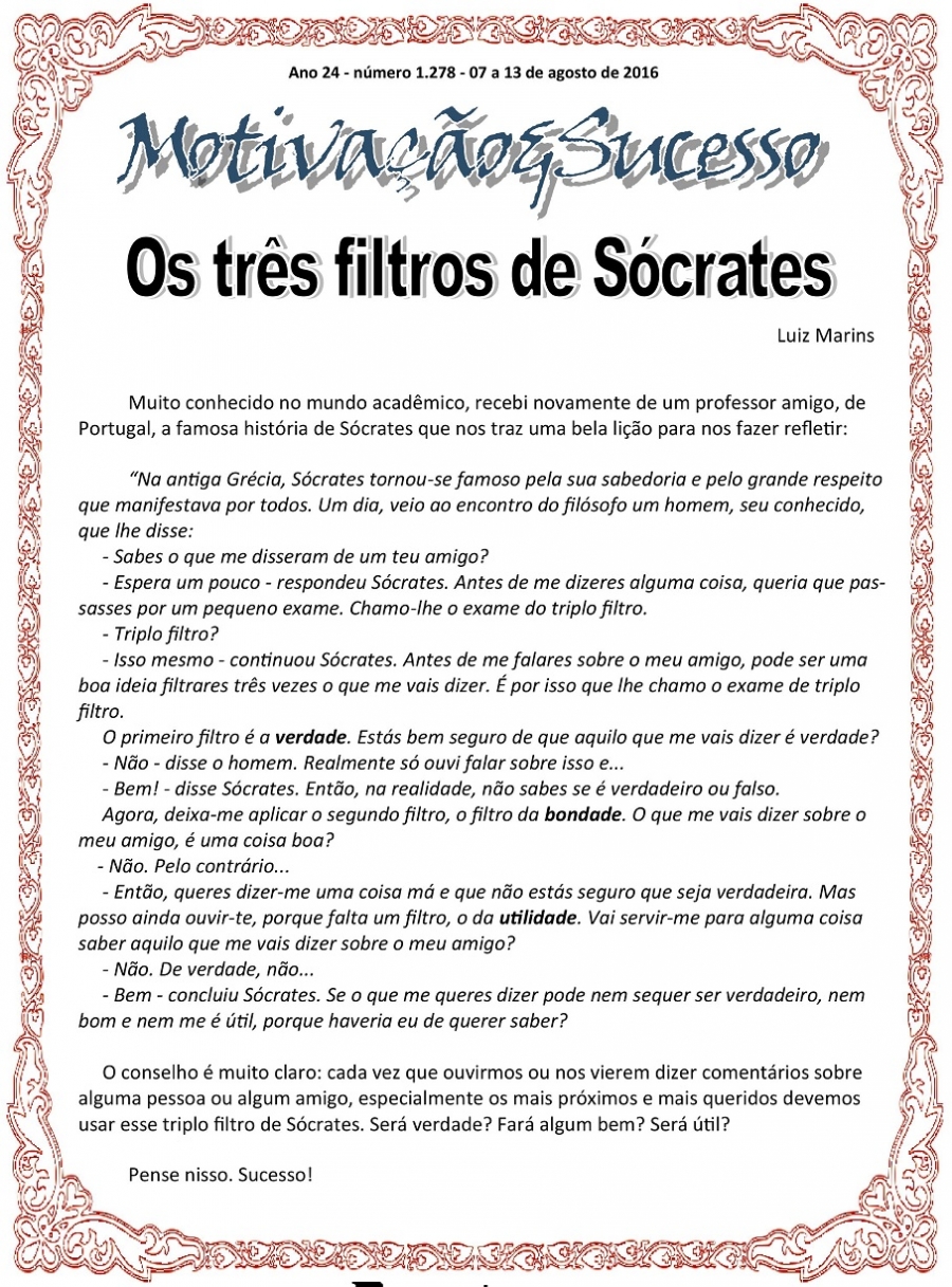 Os três filtros de Sócrates