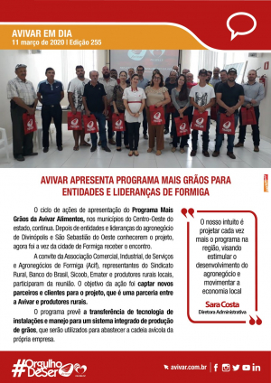 Avivar apresenta Programa Mais Grãos para entidades e lideranças de Formiga