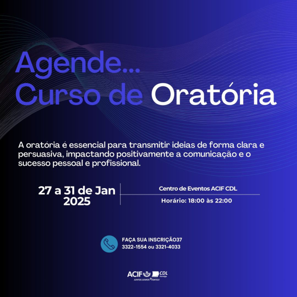 Curso de Oratória 27,28,29,30 e 31 de Janeiro / 2025