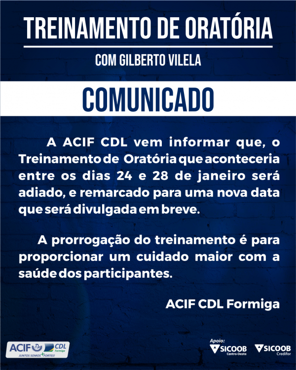 Comunicado Treinamento de Oratória!