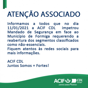 ACIF CDL Impetra Mandato De Segurança Em Face Ao Município De Formiga