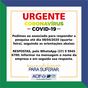 URGENTE – Pesquisa: Comércio Formiguense sobre o COVID-19